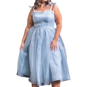 Jessakae Light Blue Gingham Organza Midi Women's Priscilla Dress Size XL